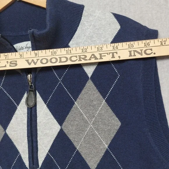 Walter Hagen Sweater Vest Men L 1/4 Zip Argyle Knit Blue Golf Preppy Classic - Picture 9 of 11